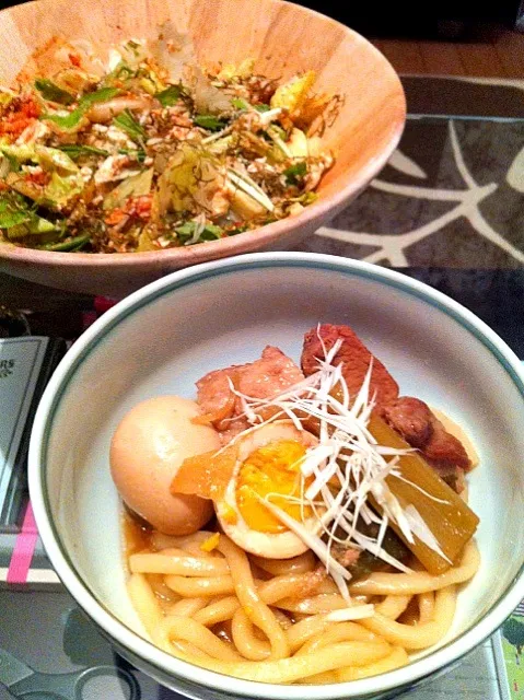 角煮煮込みうどん♡ネバネバまぜまぜサラダ|マイコさん