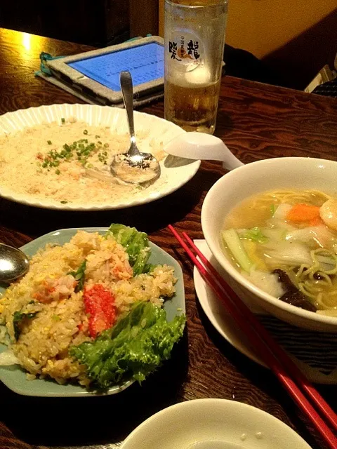 プリプリ海老ラーメン（ハーフ）、蟹とレタスの炒飯（ハーフ）、蟹肉と白菜のクリーム煮。みきやに行きたかったけど時間が遅くなっちゃって。|しーさん