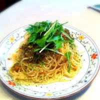 水菜、青海苔のたらこ納豆パスタ|Makoto Sudaさん