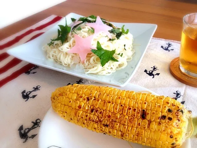 焼きとうもろこしと素麺|つぐみさん