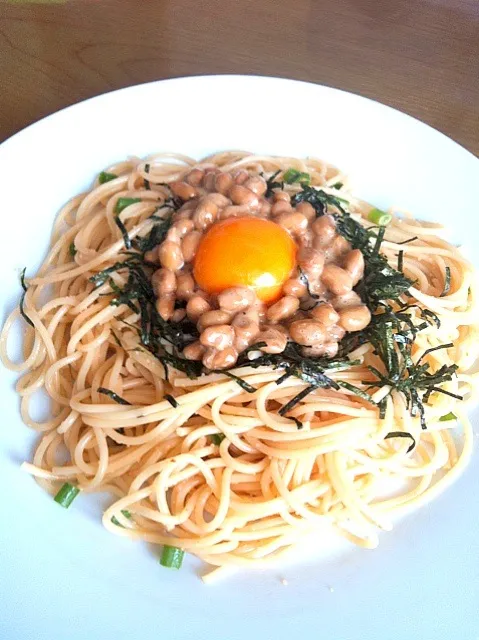 Snapdishの料理写真:納豆明太パスタ|Harukaさん