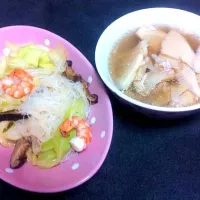 Snapdishの料理写真:炒米粉+筍スープ|fannyさん