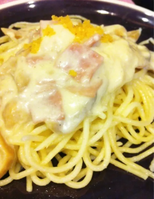 spaghetti cabonara ham n mushroom|Toa Nakaratさん