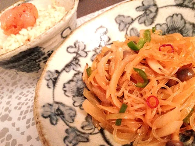 チャプチェと明太子ご飯|みれいさん