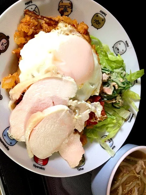 タコライス 鶏ハム＆目玉焼きのっけ、中華風味噌スープ|瑞穂さん