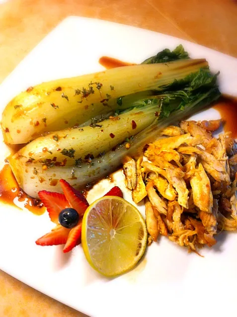 Spicy Steamed Bok Choy with lime chicken|Joさん