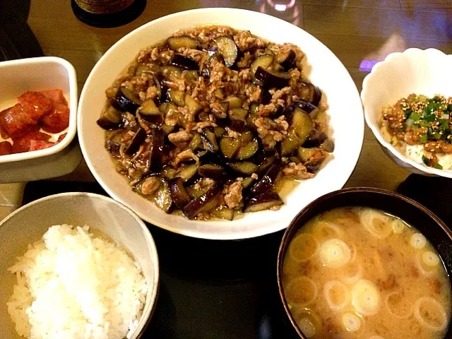 茄子と挽肉と桜エビの炒め物|ヨシコさん