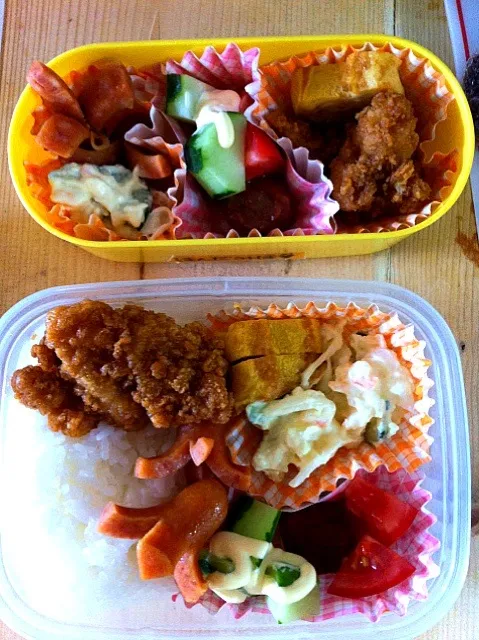 今日は娘もお弁当だから二人分(^-^)/おっさん弁当！笑|ゆう＠さん