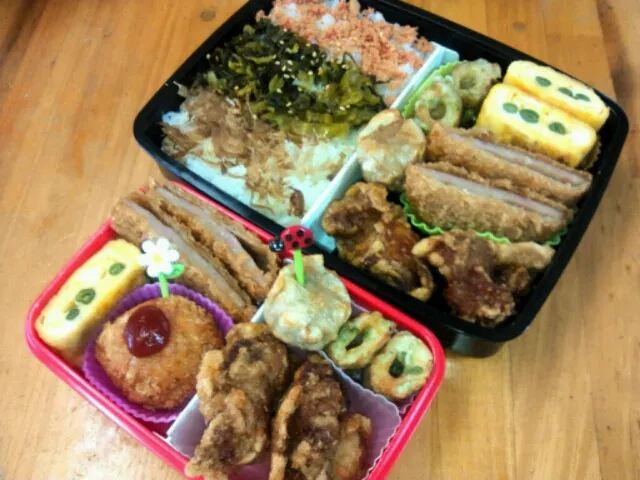 本日唐揚げ、ハムカツ弁当|ふかさくさん