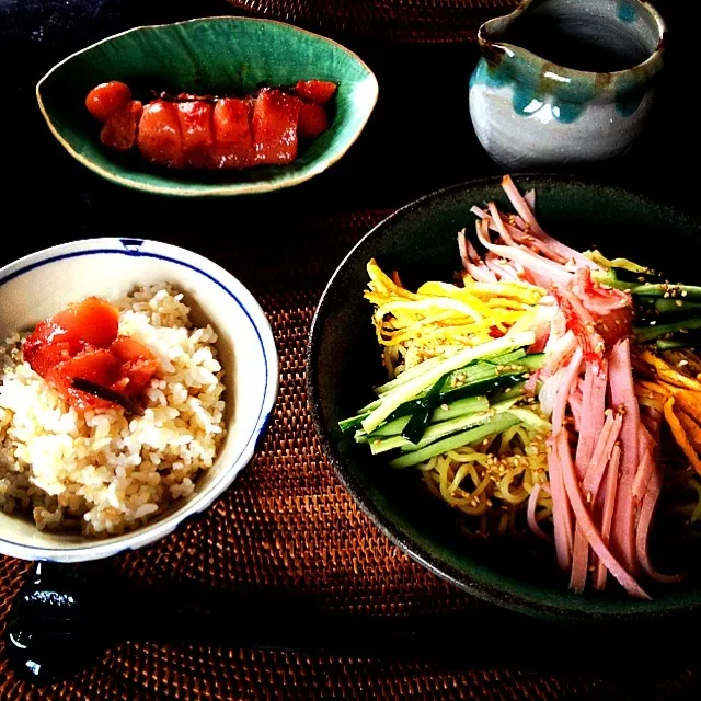 冷やし中華と明太子ごはん|ようどんさん