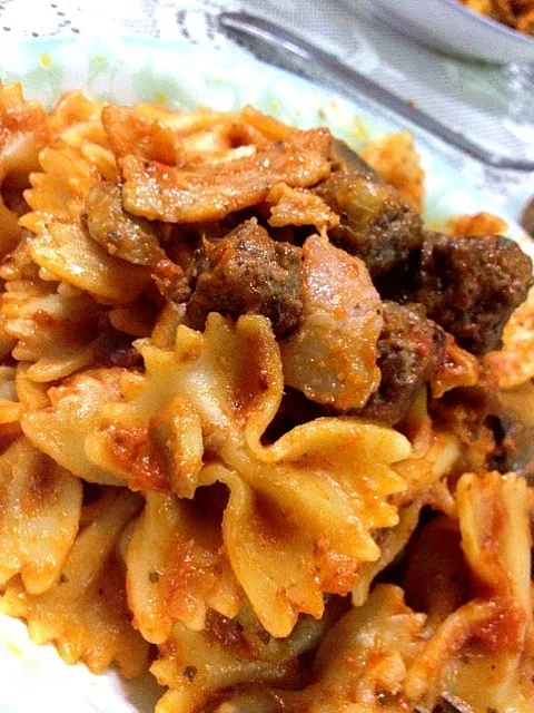 Bacon, mushroom and beef balls pasta|prissyさん