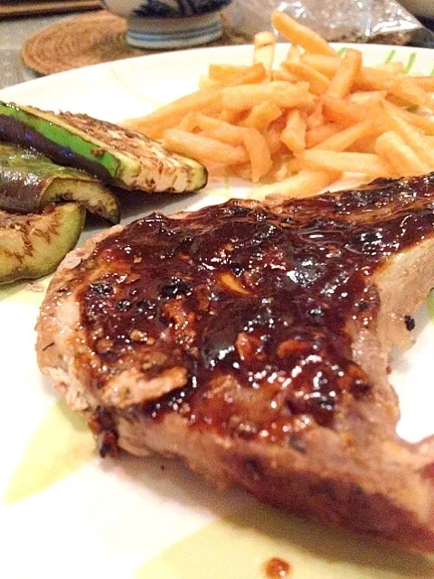 Snapdishの料理写真:Homemade porkchop in my secret gravy with grilled eggplants and french fried #porkchop #homecooking #dinner #frenchfried|toystory150780さん