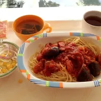 チョリソとナスのスパゲティ