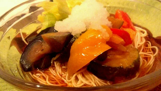 夏野菜の揚げ浸しのっけそうめん|ゆきっちんさん