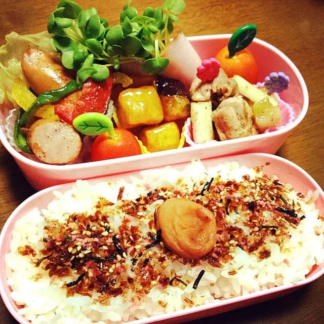 鶏肉のネギ塩焼き&ウインナー炒め弁当|🍎ゆかりんご🍎さん