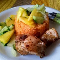 Tomato Rice with Pineapple and cucumber salad.