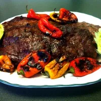 Snapdishの料理写真:Cilantro-Lime Flatiron Steaks w/Sweet Peppers|Lou Valenciaさん