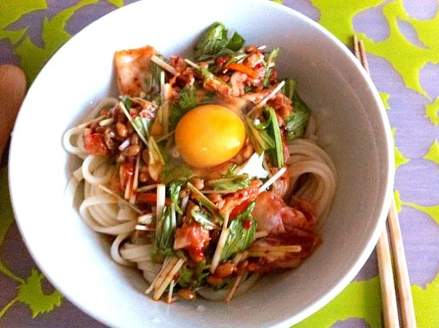 水菜とキムチの冷やしうどん|asakoさん