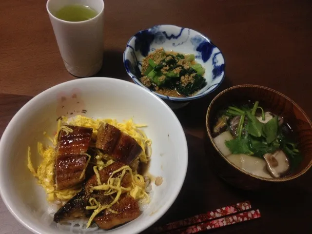 うな丼 鯛潮汁 小松菜おひたし|直子さん