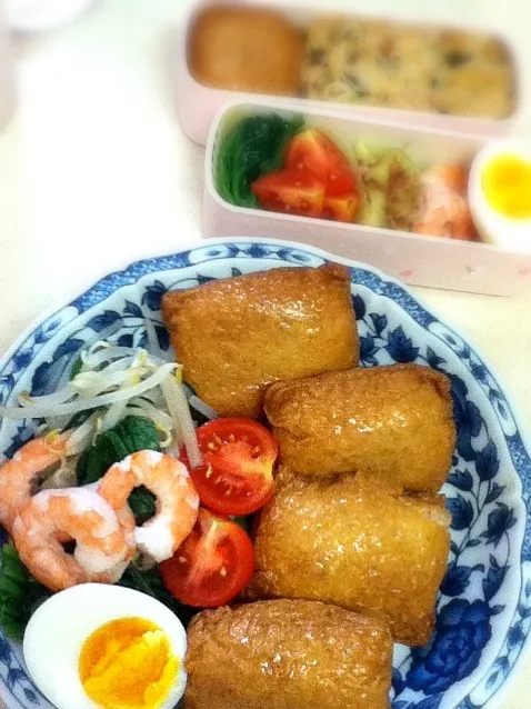 今日のJK夏休みランチプレート＆OL弁当。残りごはんを稲荷寿司に。|hoppycowさん