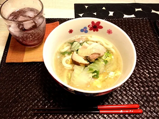 豚バラと白菜のうどん、ジンジャーハイボール|ひかりさん