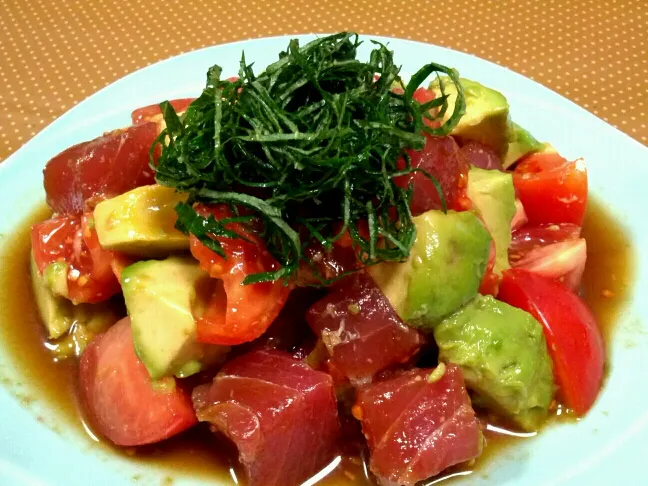 トマトアボ鮪・わさび醤油和え。|まにまぁるさん