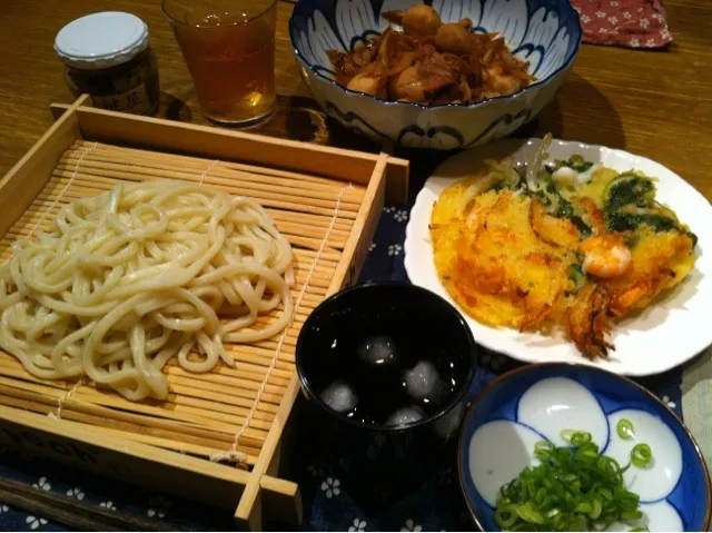 ざるうどん  かきあげ  ごぼうと里芋の煮付け|高田恵子さん