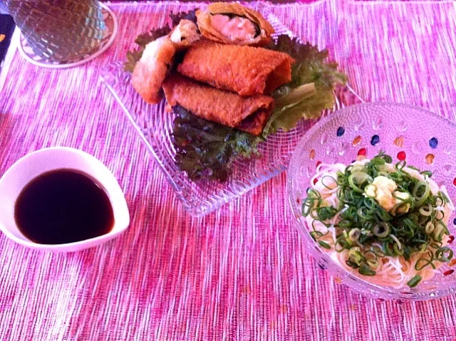 梅肉ささみチーズ春巻きとねぎしょうが素麺|ゆりさん