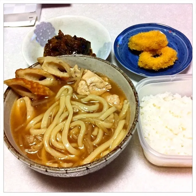 120803-寄せ鍋焼きうどん、イカリング #夕食 #自炊|dune725さん