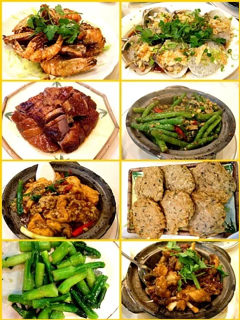 豉油皇煎蝦, 蒜蓉粉絲貴妃蚌, 燒鵝, 四季豆, 馬拉盞肉碎豆腐, 順德魚餅, 薑汁介蘭, 缽酒鮮魷|nicky tangさん