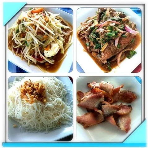 Somtum, Namtok, BBQ Porkneck and Rice Noodle|nicky tangさん