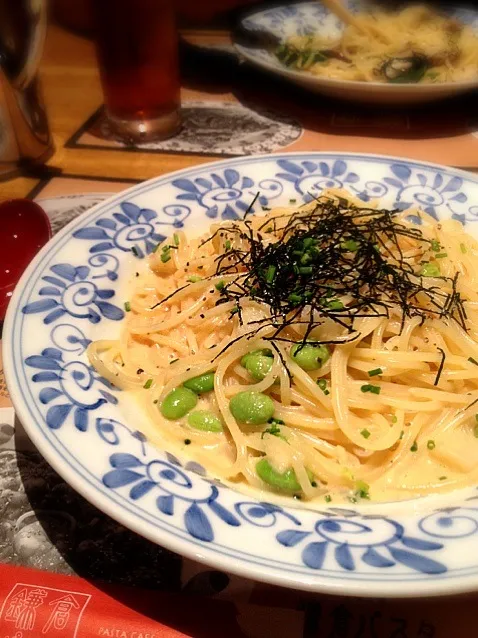 ジャガイモと枝豆の明太子クリームパスタ|アンチさん