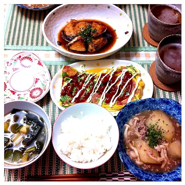 鰤の照焼きPLUS卵料理、挽肉冬瓜|華ちゃんさん