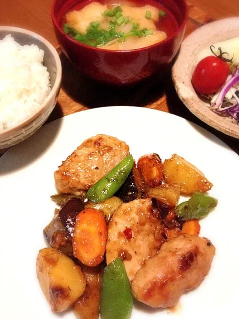 豚肉と野菜の黒酢あん定食|akuomamさん