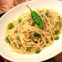 珍しく和風！シラスとシシトウのオイルpasta♡