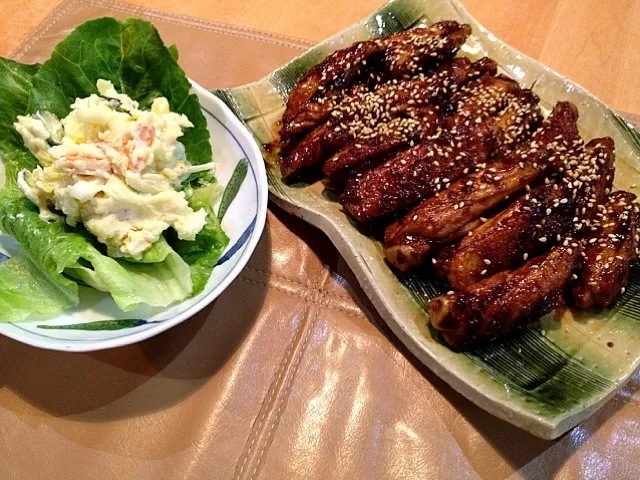 チキンスペアリブの甘辛煮、野菜たっぷりポテトサラダ|宮尾益人さん