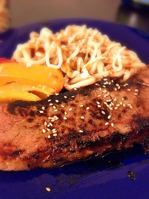 Snapdishの料理写真:Kalbi Steak and Fried Udon|helen kamさん