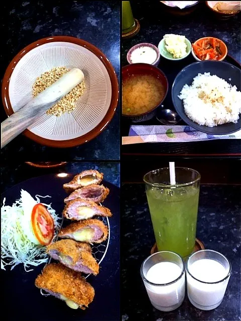 🐷🐷Tonkatsu served with shredded cabbage, boiled rice, miso soup, mashed potato, kimchi and italian dessert panna cotta 💓💓💓💓|lizlisaさん