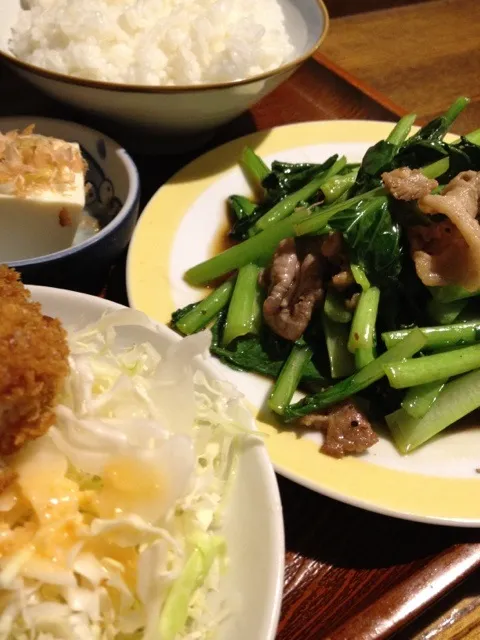 青菜の豚肉炒めとチキンカツ|Hajime Sakaiさん