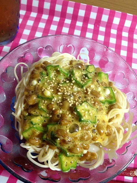 Snapdishの料理写真:納豆オクラそうめん|azuさん