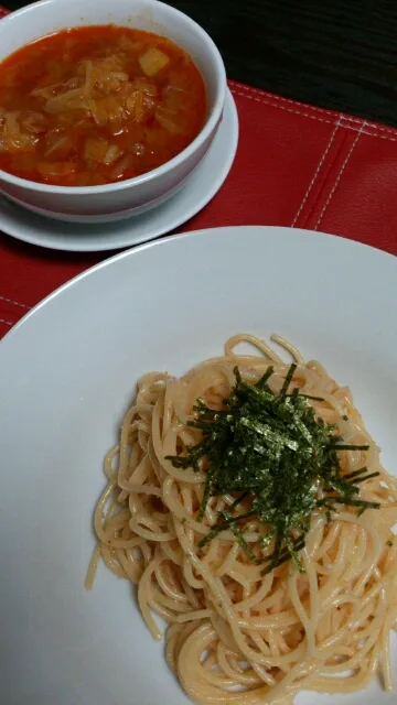 明太子パスタ＆ミネストローネ|クマッキーさん