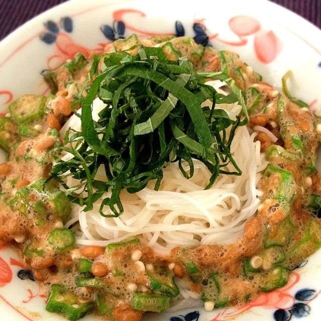 梅じそ納豆オクラそうめん|hohasiさん