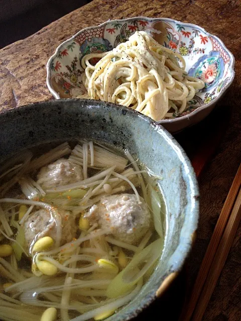 鶏団子スープとスパサラ🐔🍝|marimariさん