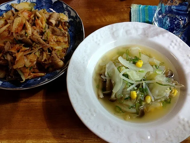 野菜スープと野菜炒め豚キムチ風|すかラインさん