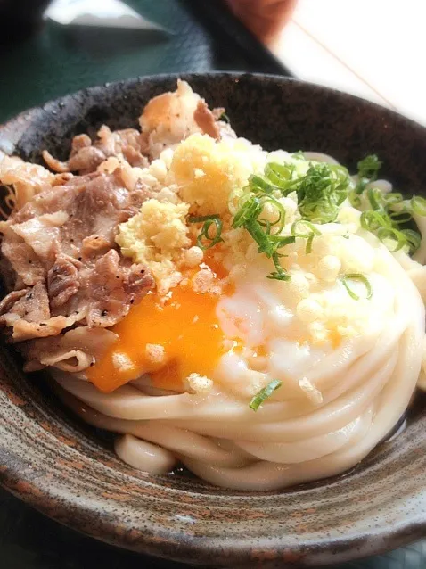 Snapdishの料理写真:塩豚温玉うどん、冷たいやつ！|くぽさん