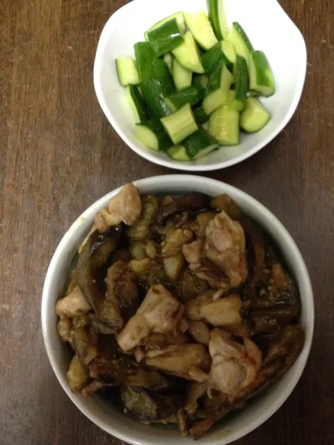 茄子と鶏肉の炒め、浅漬け|おっちさん