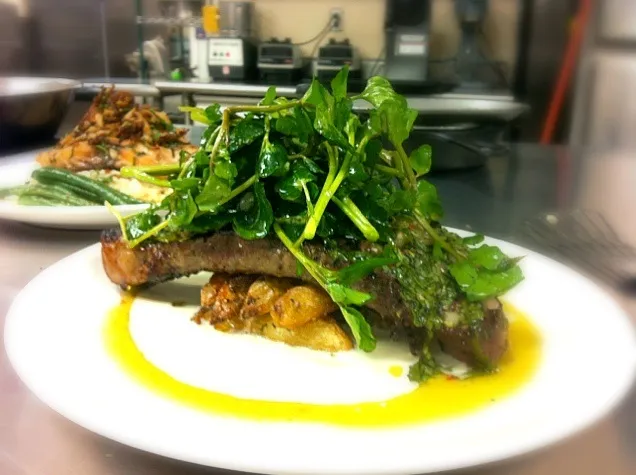 grilled strip steak horsradish cream. and watercress salad|aaron martinさん