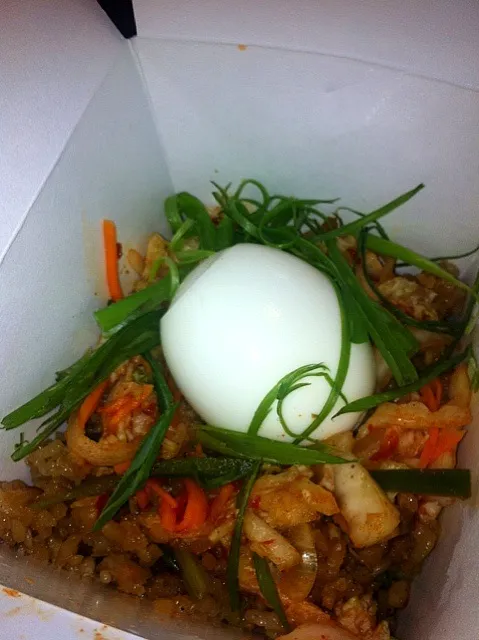 bacon kim chee fried rice with soft-boiled egg|ginaさん