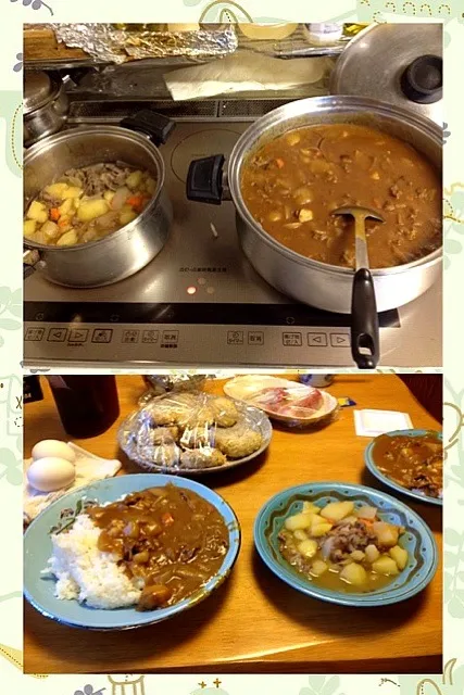 運動カラの〜ご飯！カレーと肉ジャガ🌟え？食べ過ぎ？（笑）夜20時20分からは、城崎オンセンジャーのショーがあるょ。弟出るみたいやからこっそり見に行こっ♫|daikiさん