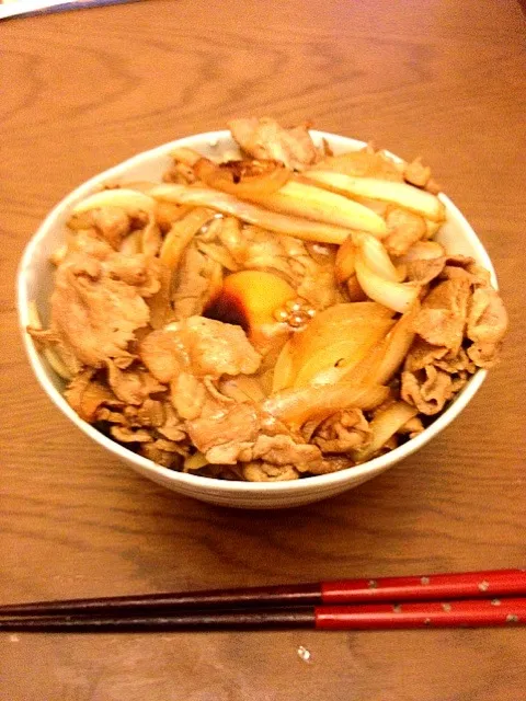 豚肉玉ねぎ丼|すがひさえまさん